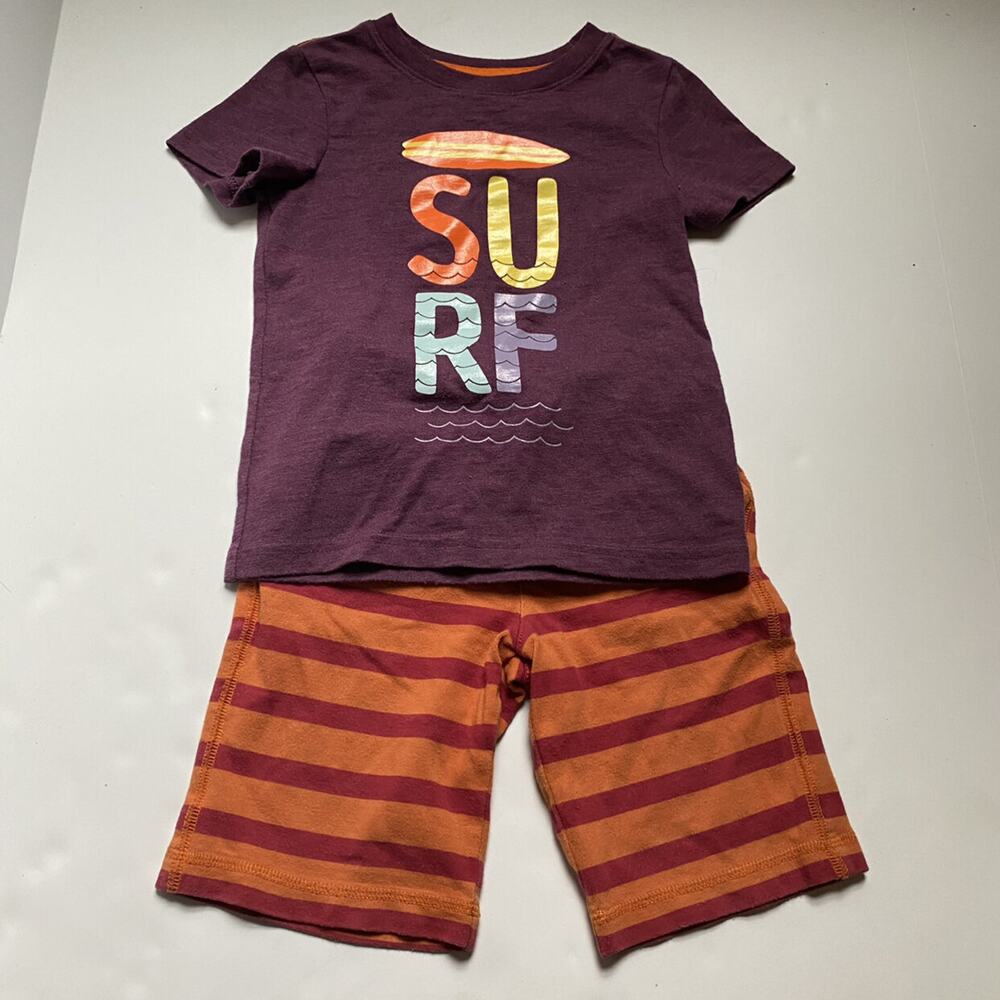 Mini Boden Orange Striped Shorts Surf Shirt